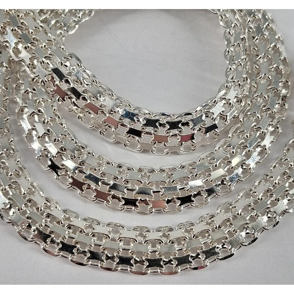 Vintage Sterling Silver 8mm Silver X Link Flat Chain 16